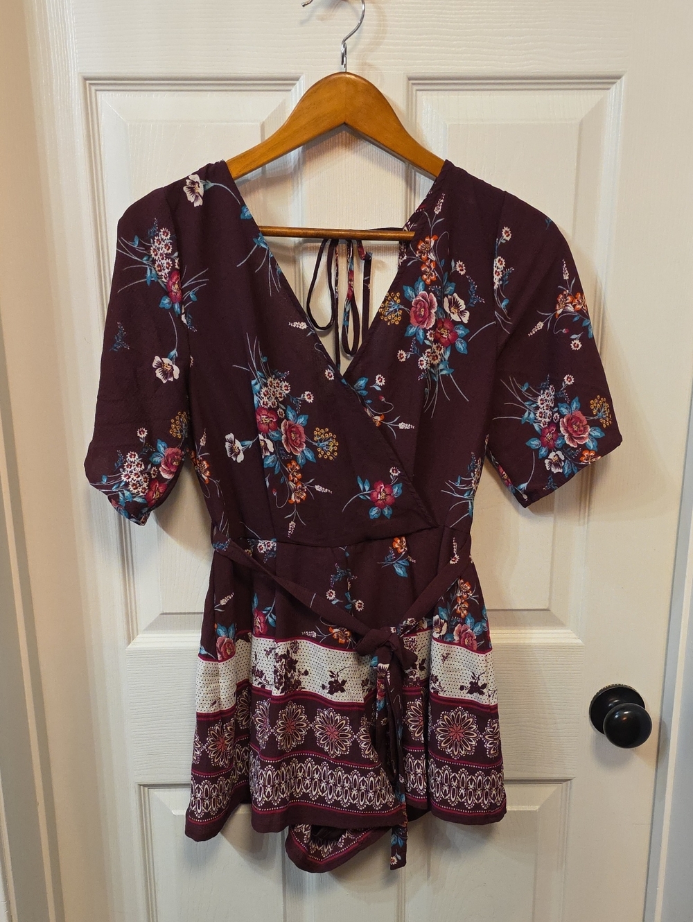 Trixxi Burgundy Floral Romper